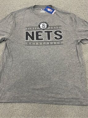 Brooklyn Nets NBA T Shirt Mens XL Gray Logo Short Sleeve Basketball Tee NEW